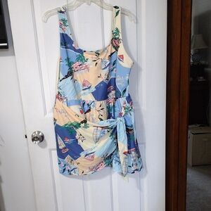 Old Navy Tropical Tie-Waist Bathing Suit- Blue, Cream & Coral NWOT